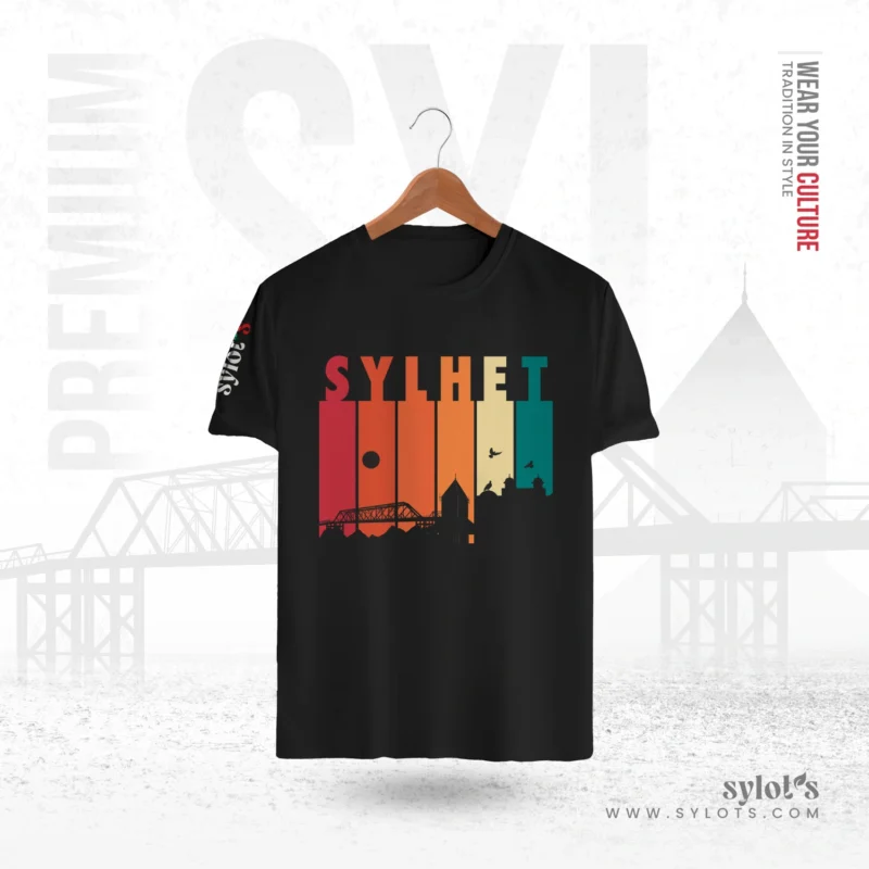 Sylhet Skyline Retro Vintage | Premium Black T-shirt - Image 1