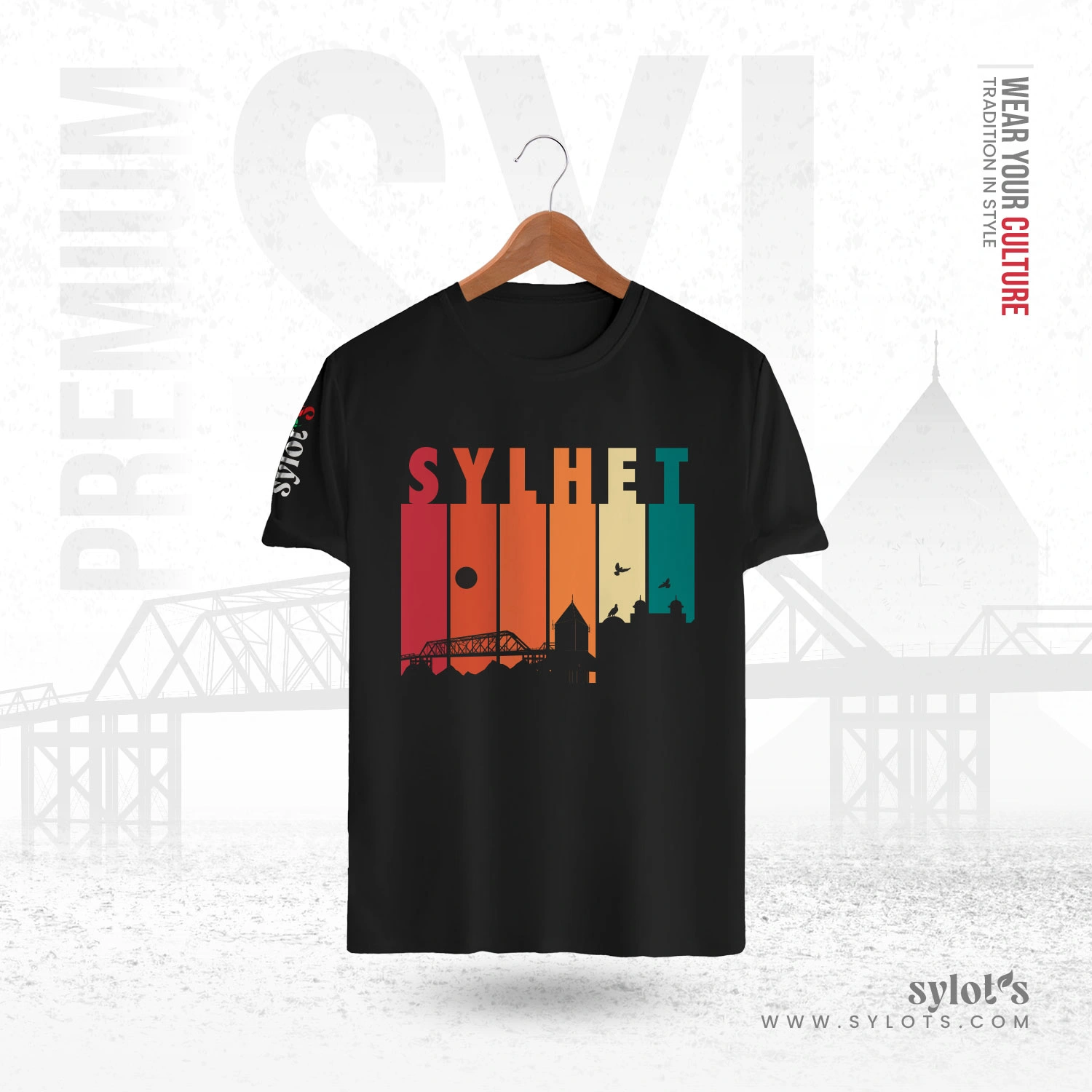1 (4) Sylhet Skyline Retro Vintage | Premium Black T-shirt - Image 1