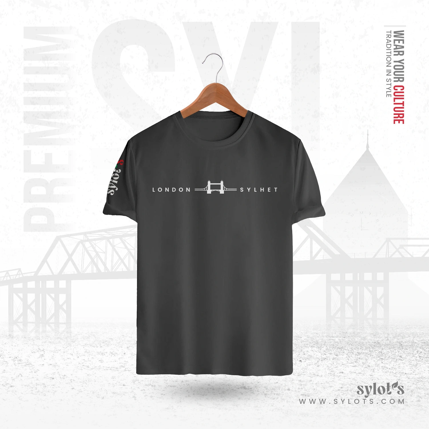 1 Sylhet ~ London | Tower Bridge | Premium Gray T-shirt - Image 1