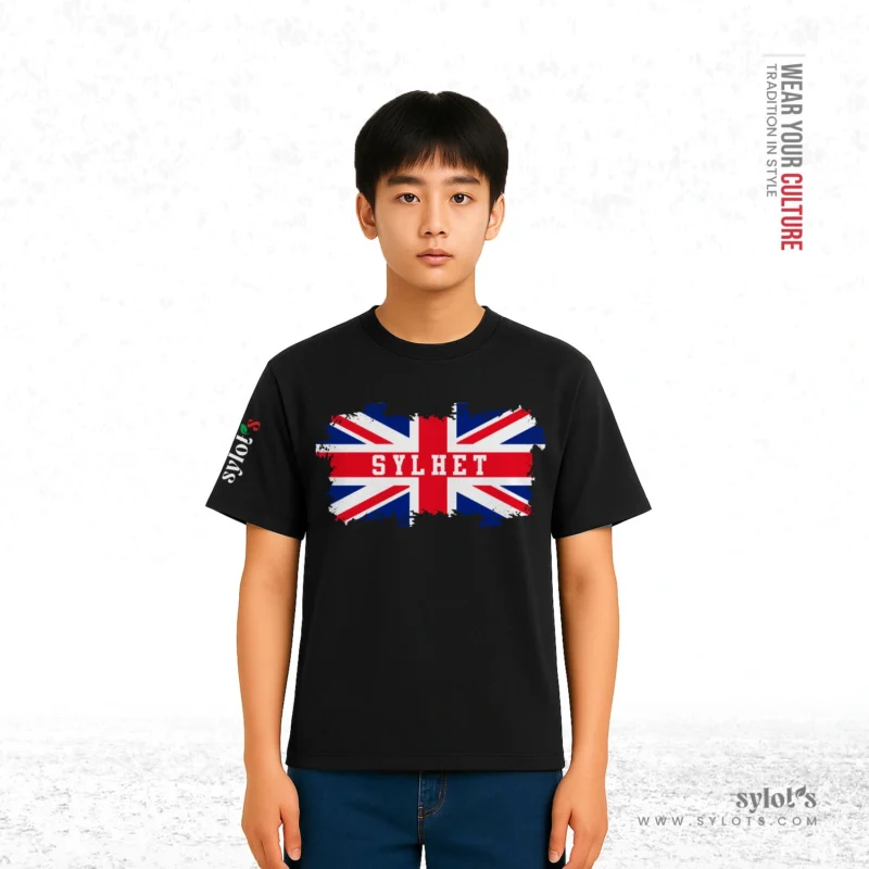UK Flag ~ Sylhet ~ United Kingdom | Premium Black T-shirt - Image 2