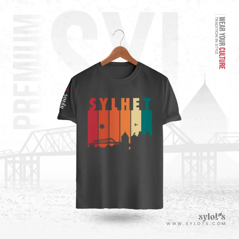 Sylhet Skyline Retro Vintage | Premium Gray T-shirt - Image 1