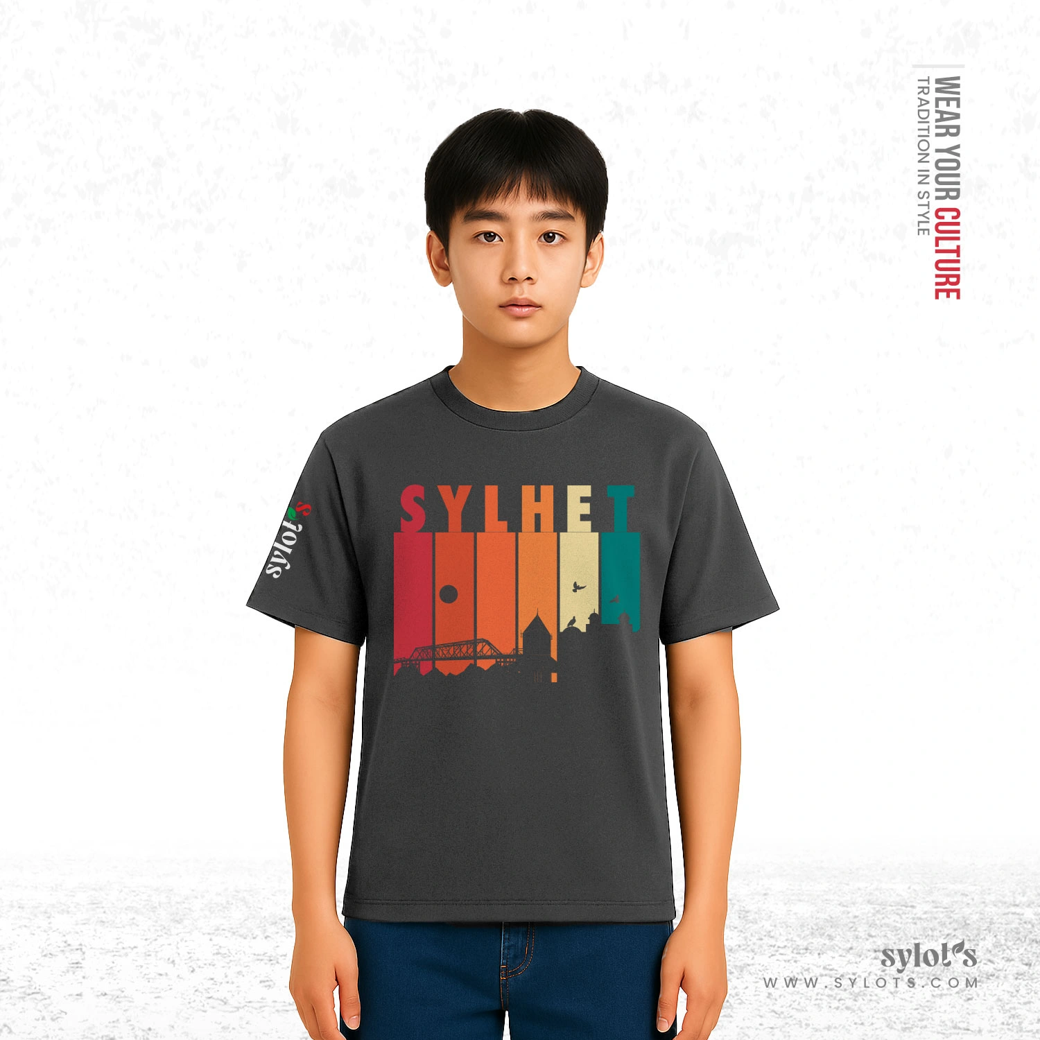 4 (4) Sylhet Skyline Retro Vintage | Premium Gray T-shirt - Image 2