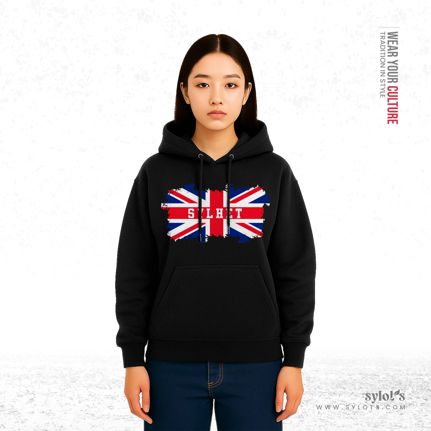 4 UK Flag ~ Sylhet ~ United Kingdom | Premium Women Black Hoodie - Image 2