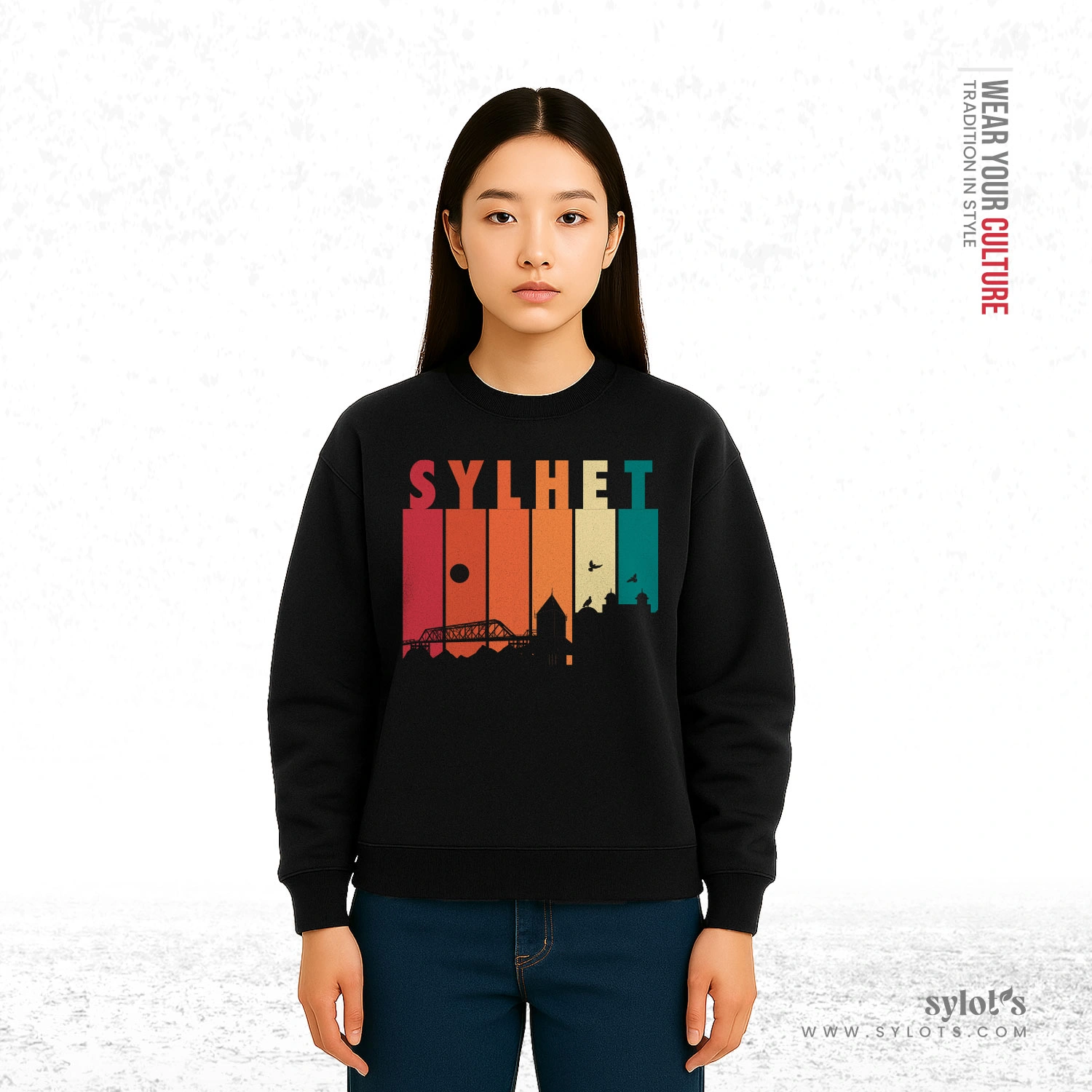5 Sylhet Skyline Retro Vintage | Premium Women Sweatshirt - Image 2