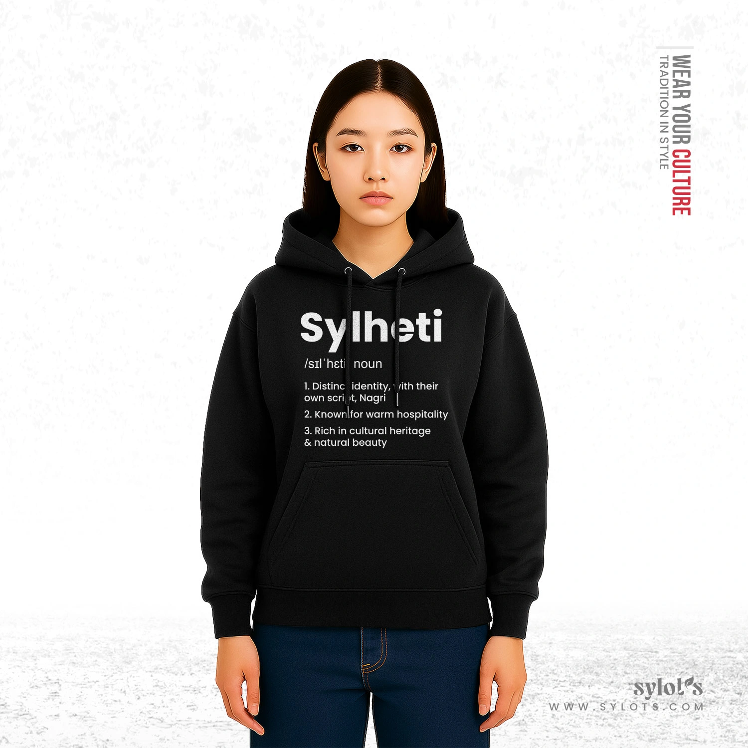 9 Sylheti /sɪlˈhɛti/ Definition | Premium Women Black Hoodie - Image 2