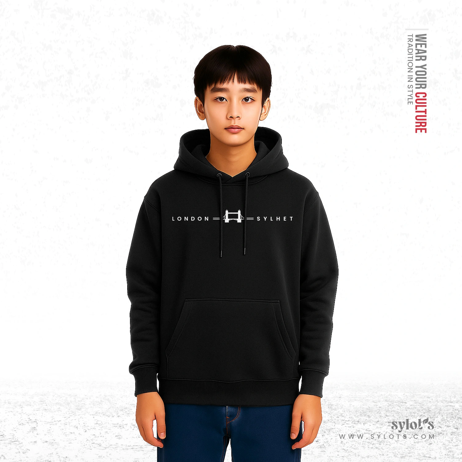 boy-04 Sylhet ~ London | Tower Bridge | Premium Black Hoodie - Image 2