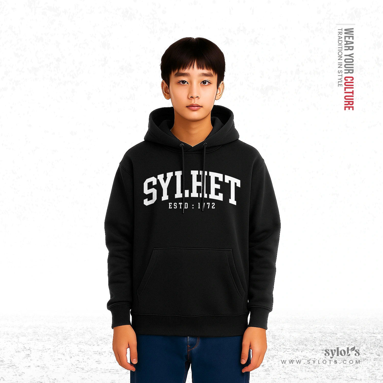 boy-05 Sylhet ESTD 1772 | Personalized Premium Black Hoodie - Image 2