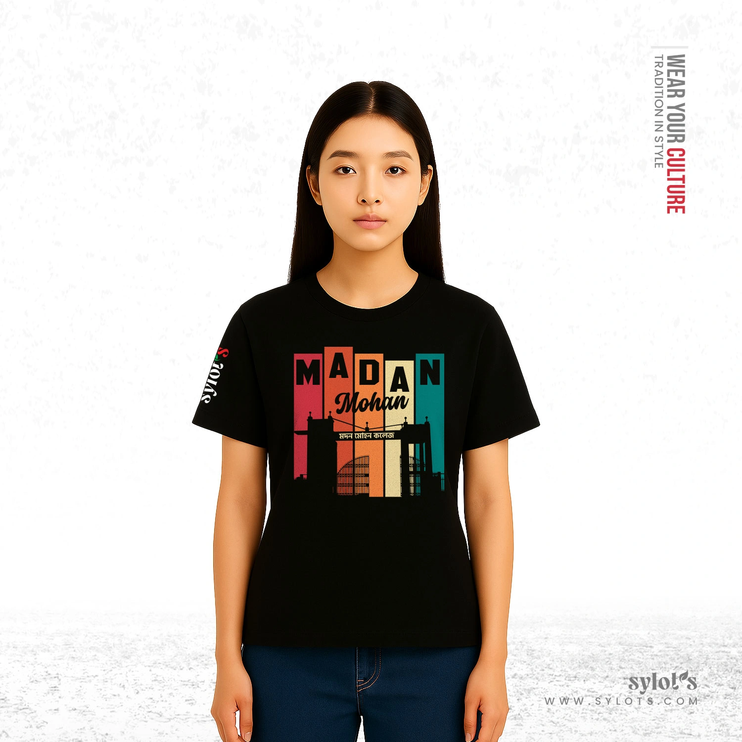 madan-women--t-shirt Madan Mohan College Sylhet | Premium Women Black T-shirt - Image 2
