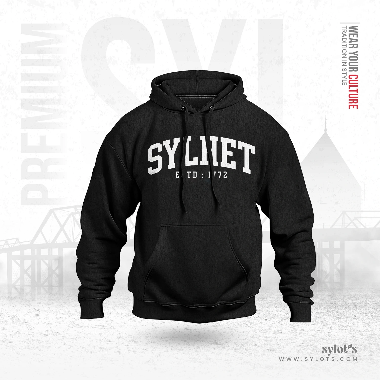 main-05 Sylhet ESTD 1772 | Premium Black Hoodie - Image 1