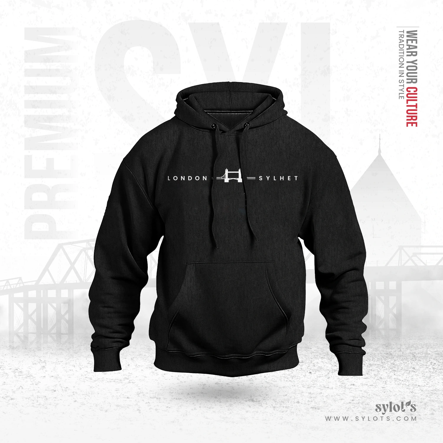 main-06 Sylhet ~ London | Tower Bridge | Premium Black Hoodie - Image 1