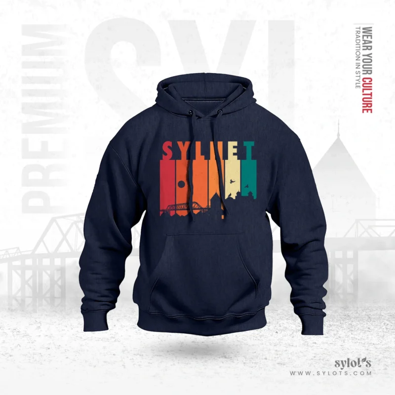 Sylhet Skyline Retro Vintage | Premium Blue Hoodie - Image 1