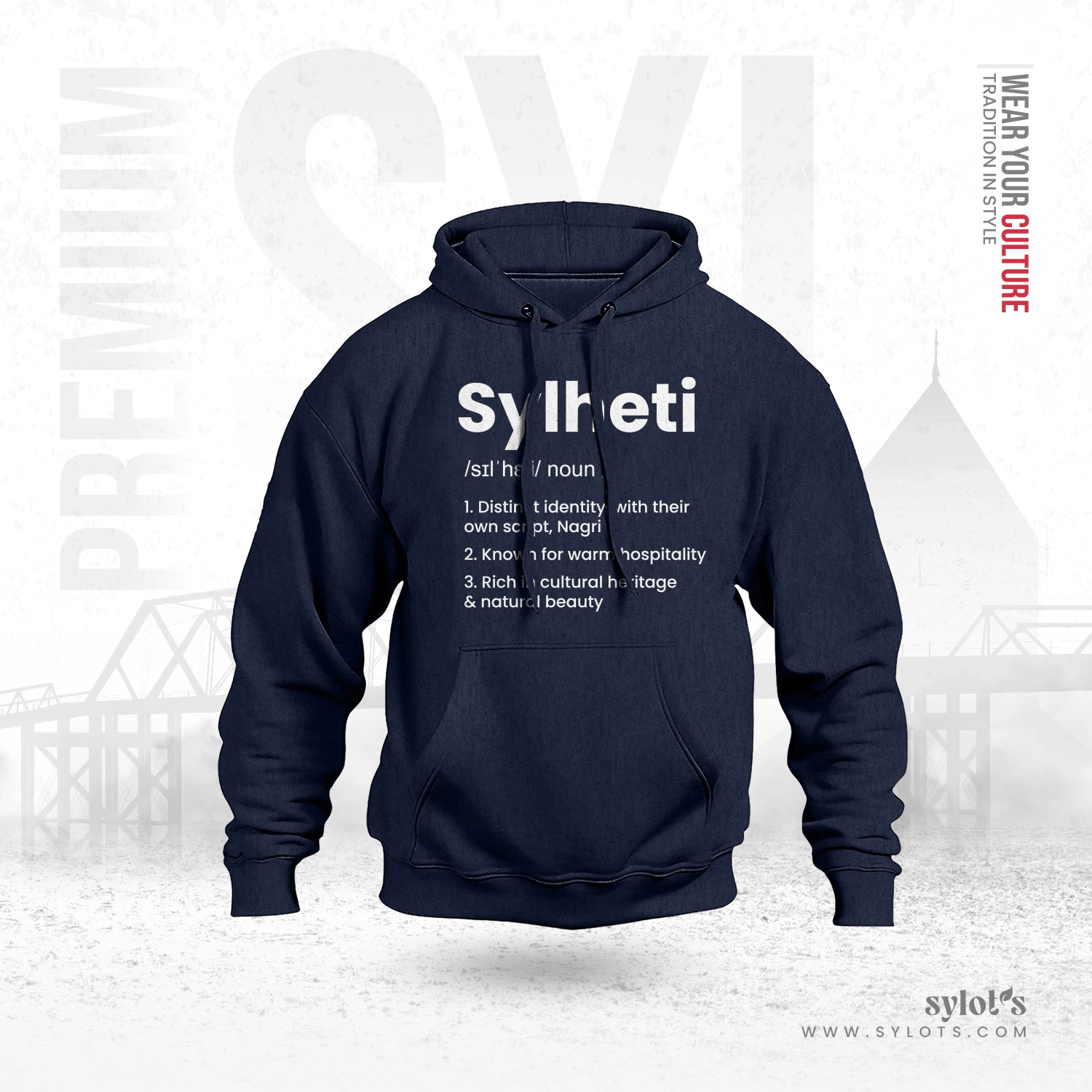 navy-02 Sylheti /sɪlˈhɛti/ Definition | Premium Blue Hoodie - Image 1