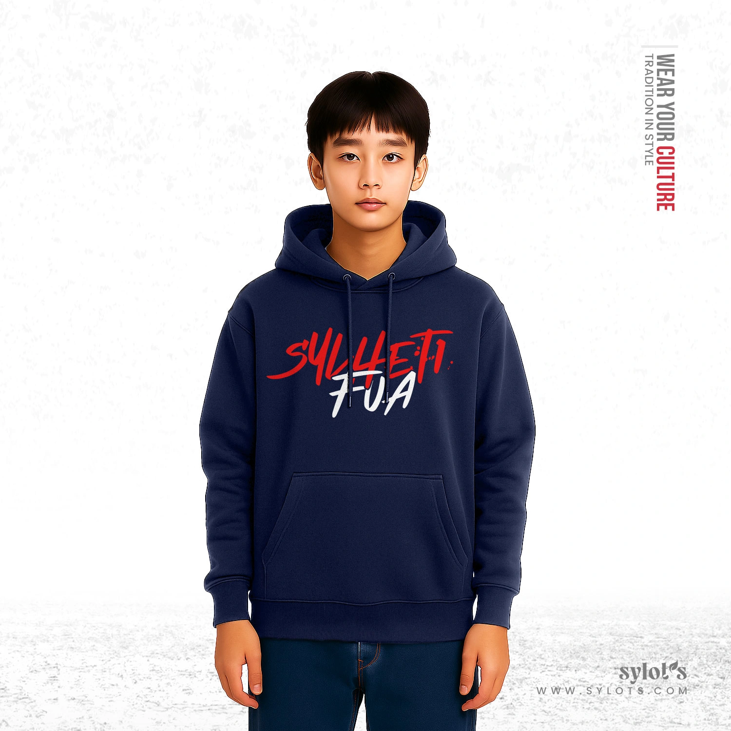 navy-boy-04 Sylheti Fua Typography | Premium Blue Hoodie - Image 2