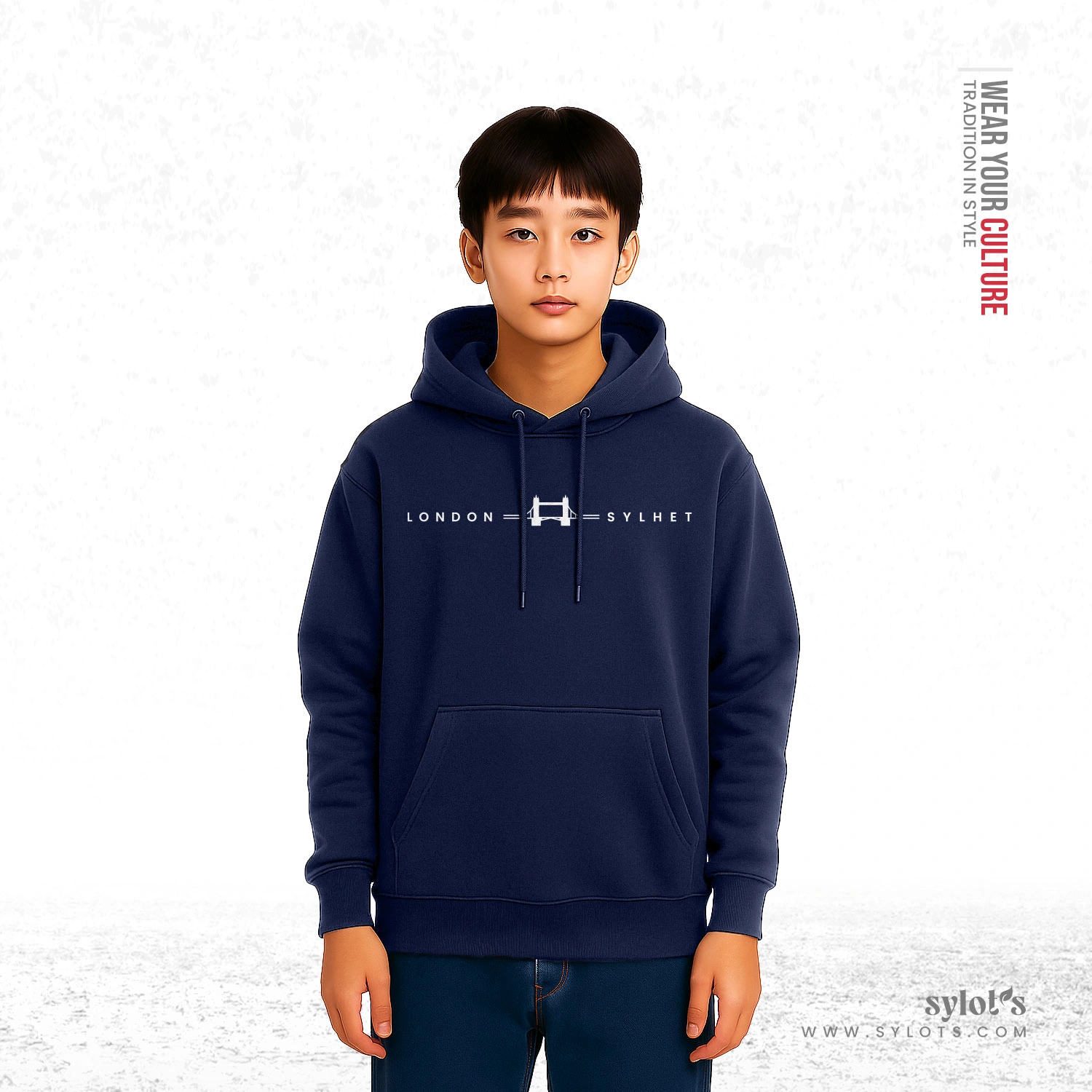navy-boy-06 Sylhet ~ London | Tower Bridge | Premium Blue Hoodie - Image 3