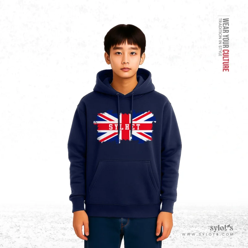 UK Flag ~ Sylhet ~ United Kingdom | Premium Blue Hoodie - Image 2