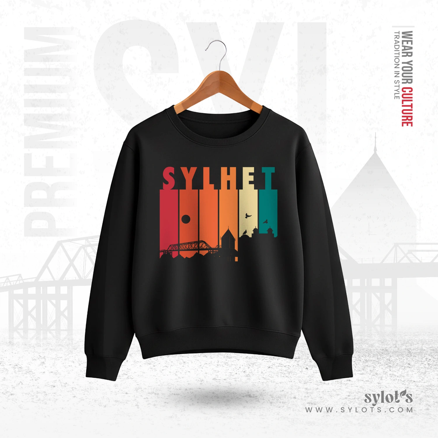 sweatshirt-01 Sylhet Skyline Retro Vintage | Premium Women Sweatshirt - Image 1