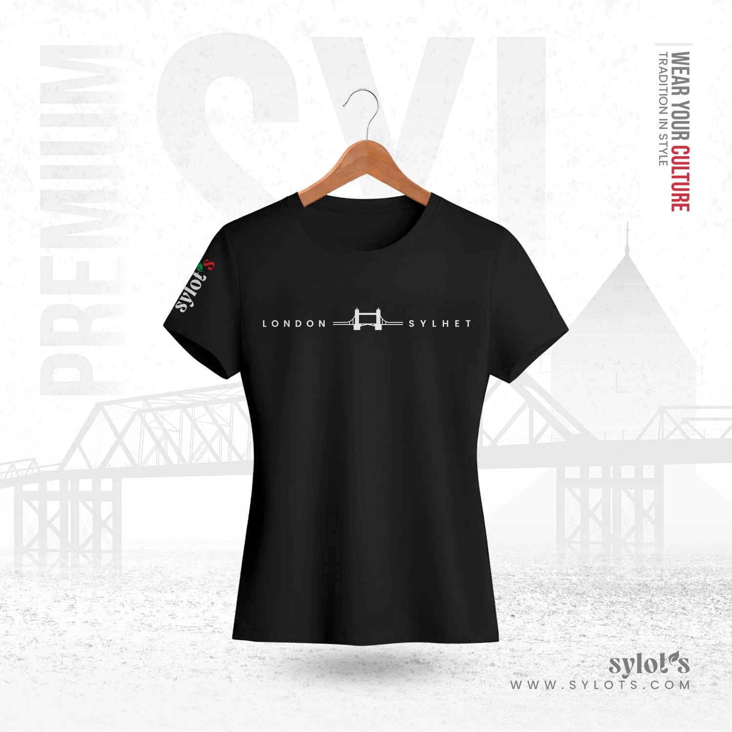 women-01 Sylhet ~ London | Tower Bridge | Premium Women Black T-shirt - Image 1