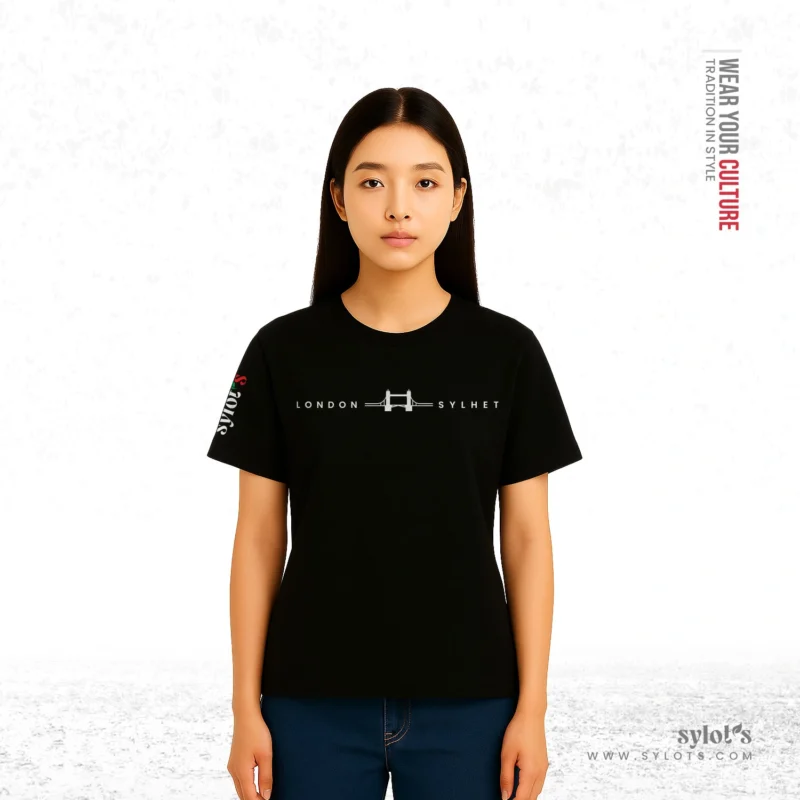 Sylhet ~ London | Tower Bridge | Premium Women Black T-shirt - Image 2