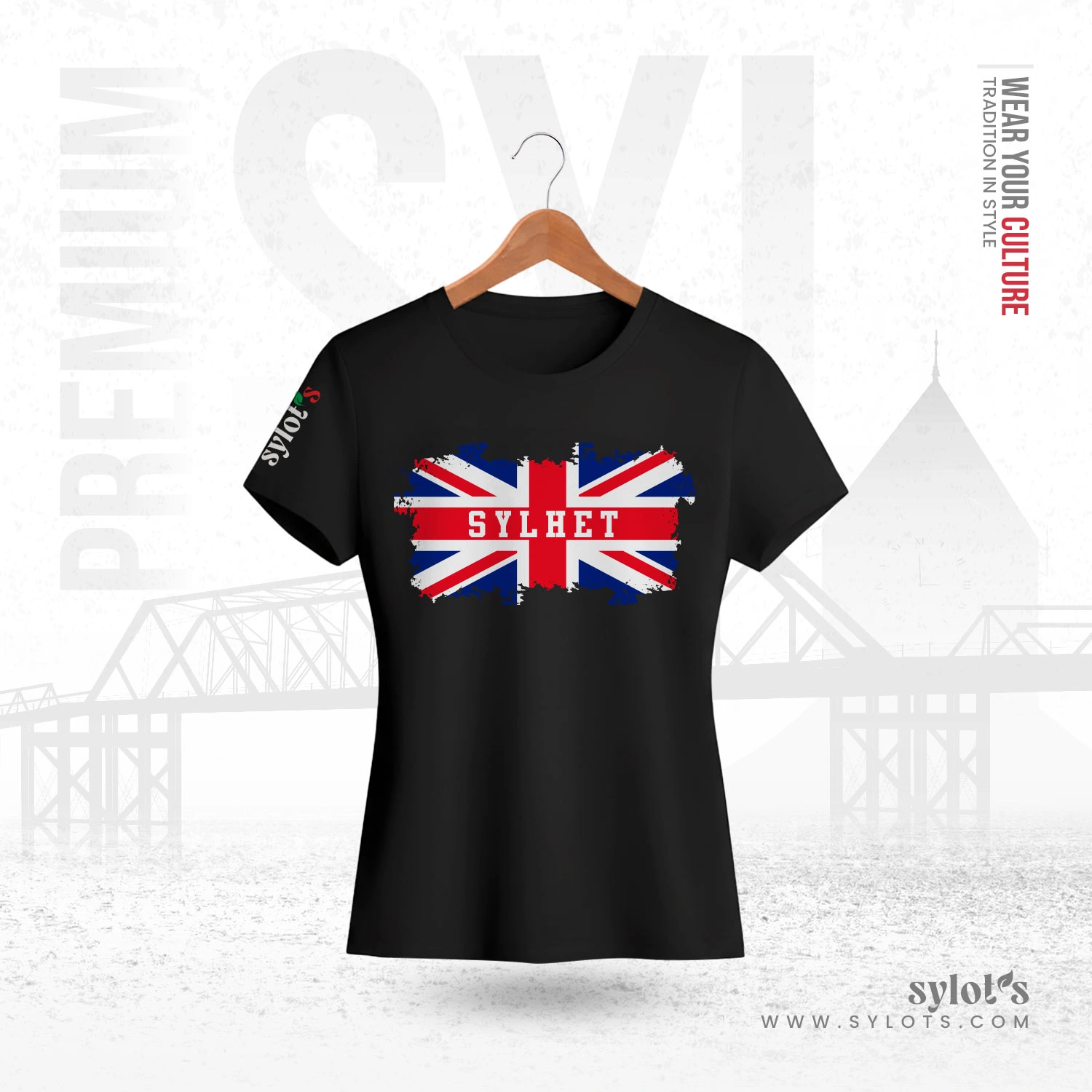 women-03 UK Flag ~ Sylhet ~ United Kingdom | Premium Women Black T-shirt - Image 1