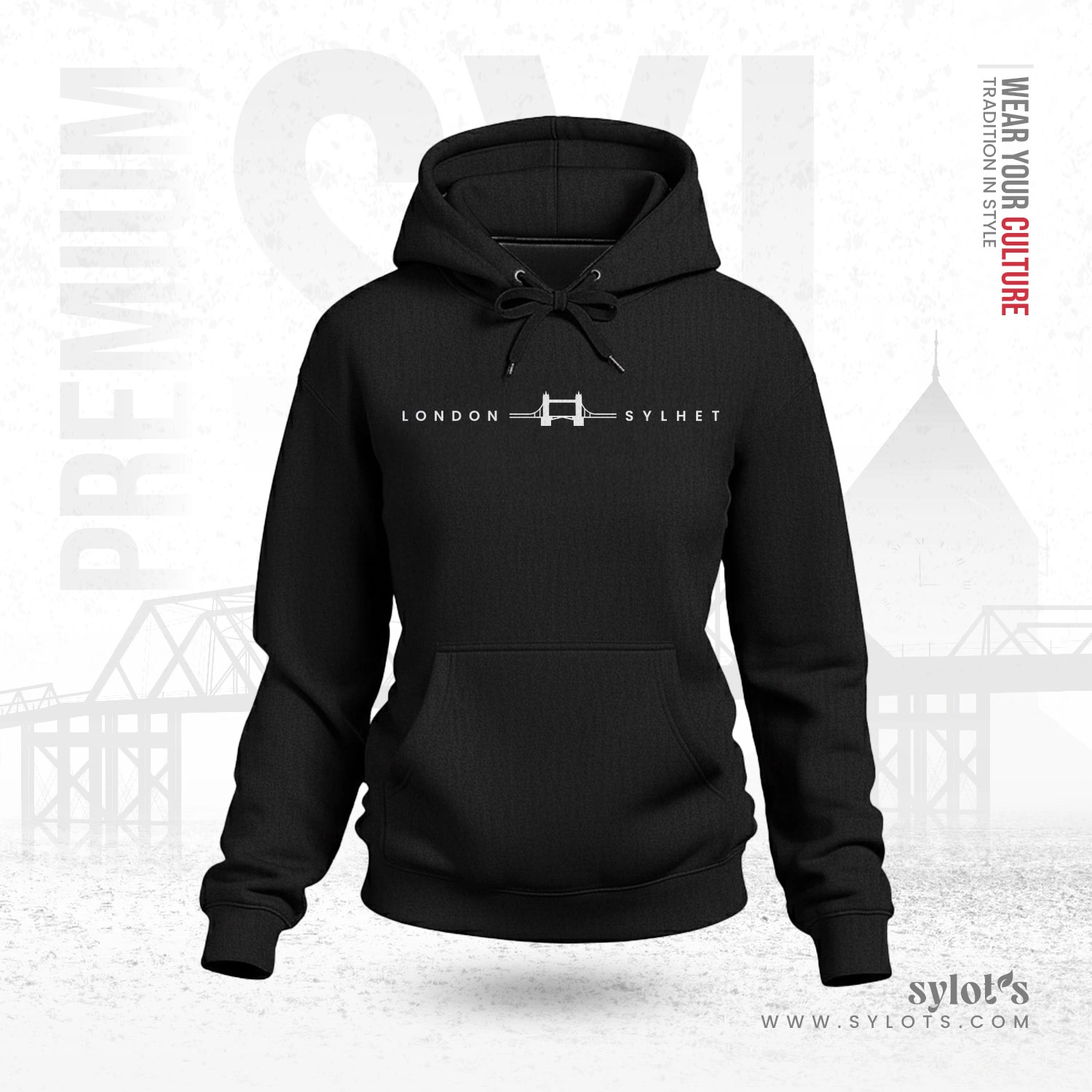 women-3 Sylhet ~ London | Tower Bridge | Premium Women Black Hoodie - Image 1