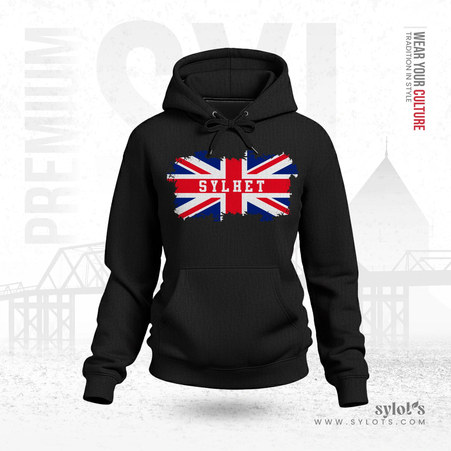 women-4 UK Flag ~ Sylhet ~ United Kingdom | Premium Women Black Hoodie - Image 1