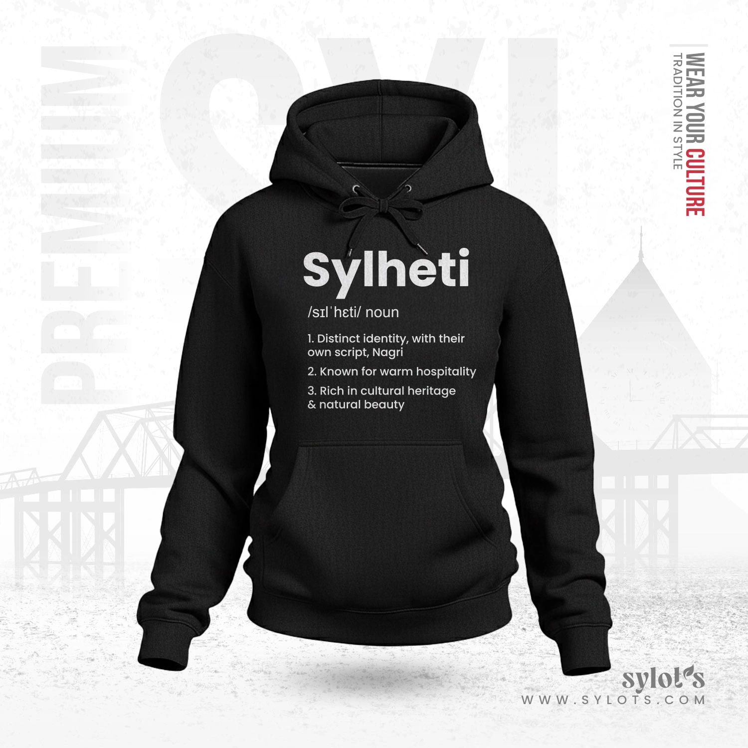 women-9 Sylheti /sɪlˈhɛti/ Definition | Premium Women Black Hoodie - Image 1