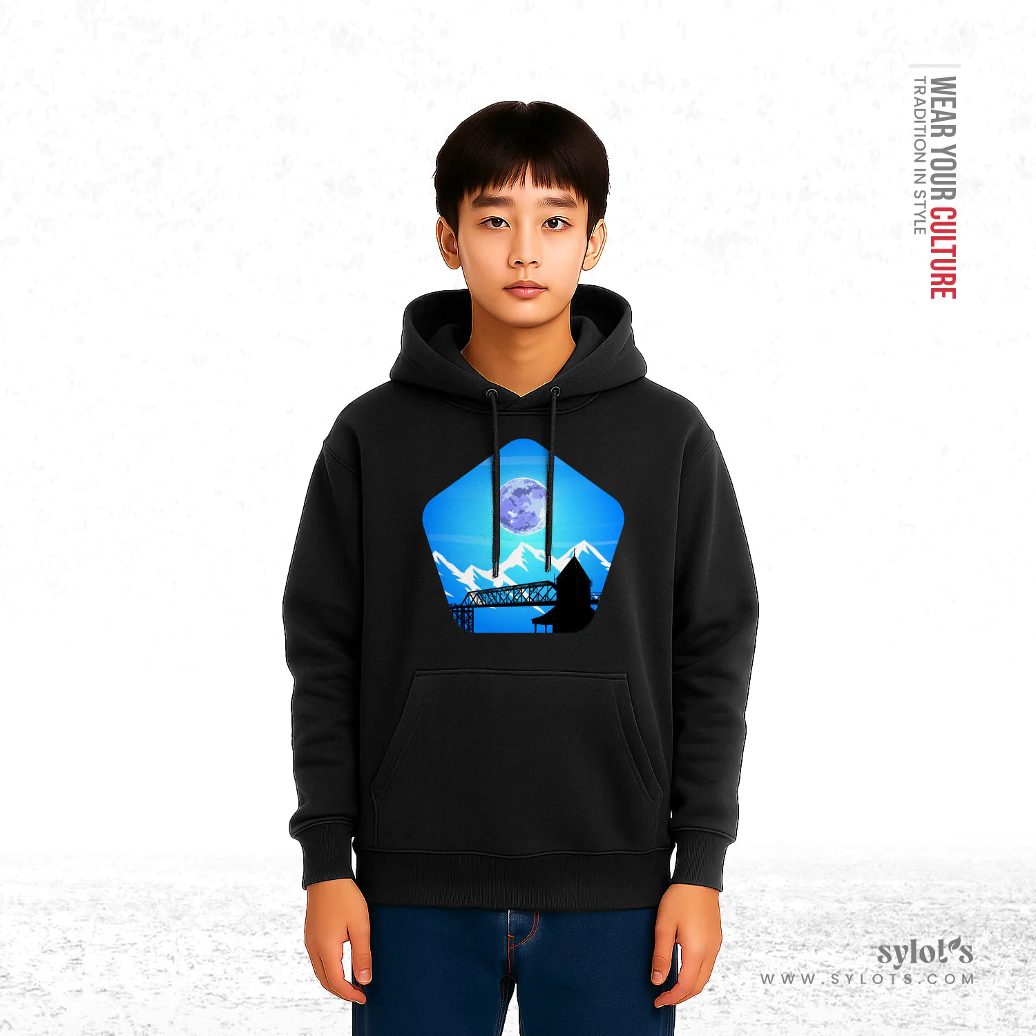 Sylhet Night View | Premium Men Black Hoodie - Image 2