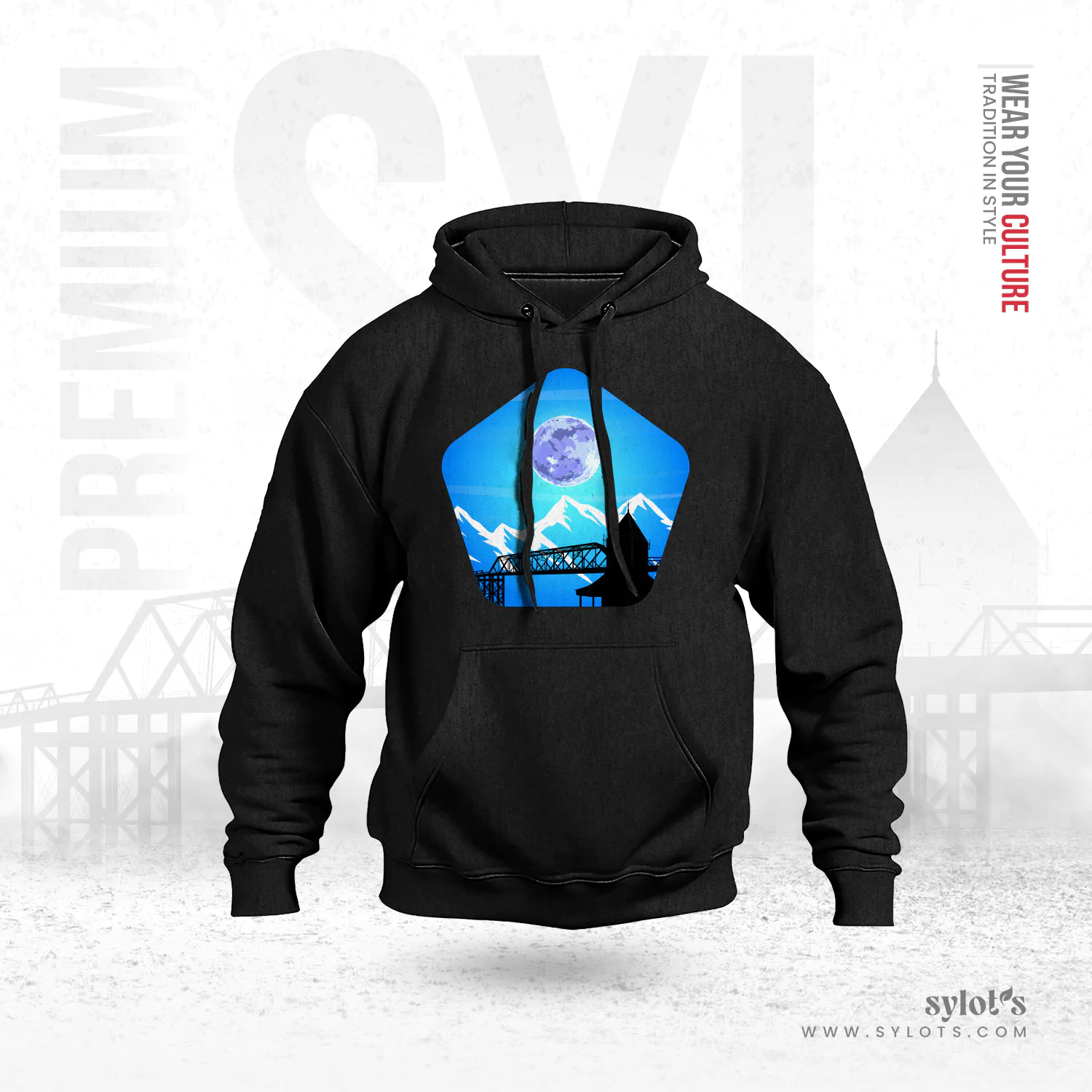 Sylhet Night View | Premium Men Black Hoodie - Image 1